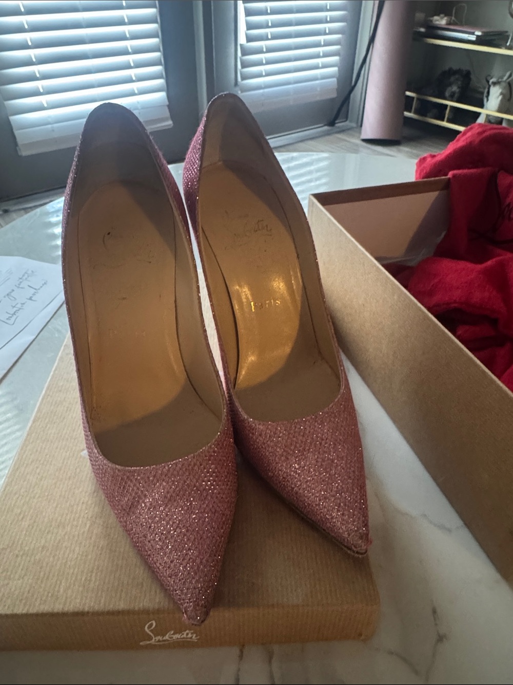 Christian Louboutin Rose Pink Glitter Pointed Pumps